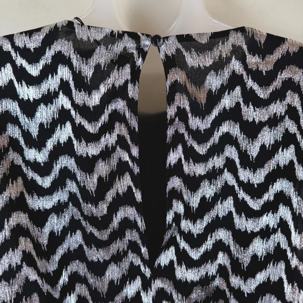 Zara Metallic Chevron Crop Top Women Small Black Silver Sparkle Party Whimsigoth